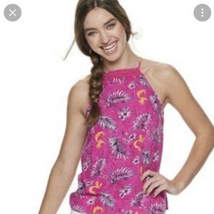 Mudd | XXL | Women’s Tropical Pink Lace Detail High Neck Tank
